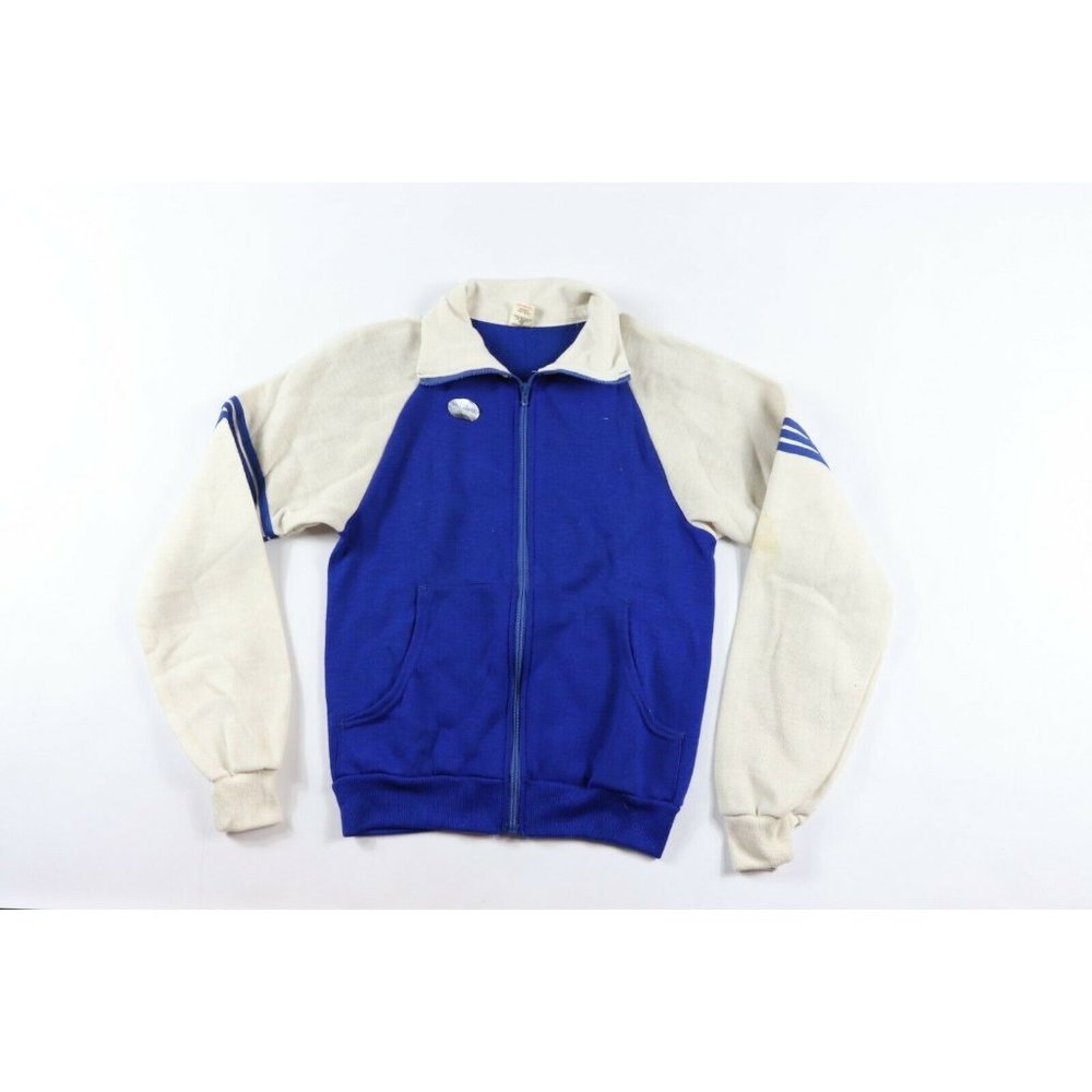NOS Vintage 70s Soffe Striped Color Block Full Zip Track Jacket Blue USA